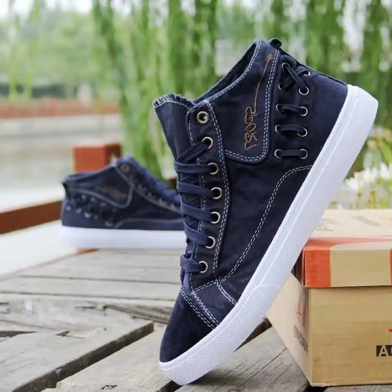 Men'S Canvas Shoes Flat High-Top Vulcanized Shoes Men'S Sneakers 2023 New Men'S Black Casual Canvas Shoes Men'S Shoes Sneakers