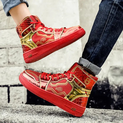 2024 Superstar Fashion High Top Men'S Shoes Couple Red Sneakers Mirror Luxury Designer Skateboard Shoes Men Vulcanized Sneakers