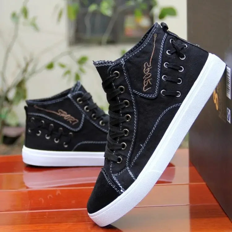 Men'S Canvas Shoes Flat High-Top Vulcanized Shoes Men'S Sneakers 2023 New Men'S Black Casual Canvas Shoes Men'S Shoes Sneakers
