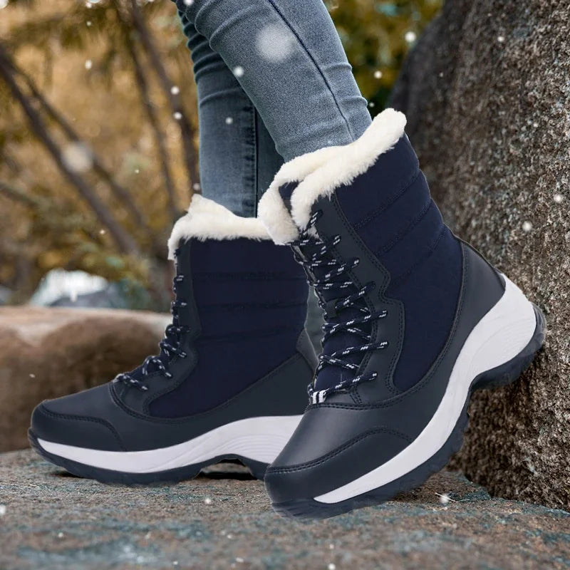 Snow Boots Women Platform Boots Non-Slip Women Winter Shoes Fur Warm Ankle Boots for Women Wedges Waterproof Thigh High Boots