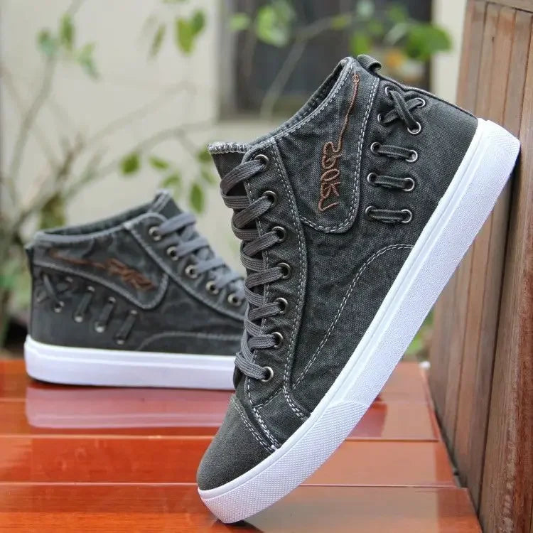 Men'S Canvas Shoes Flat High-Top Vulcanized Shoes Men'S Sneakers 2023 New Men'S Black Casual Canvas Shoes Men'S Shoes Sneakers
