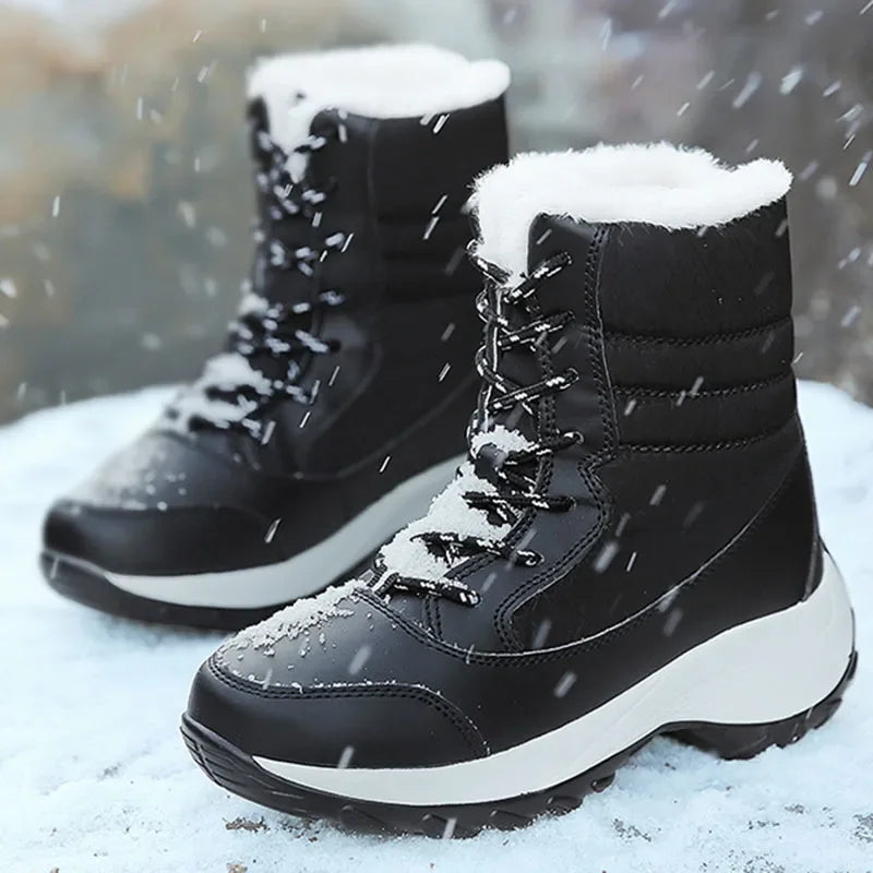 Snow Boots Women Platform Boots Non-Slip Women Winter Shoes Fur Warm Ankle Boots for Women Wedges Waterproof Thigh High Boots