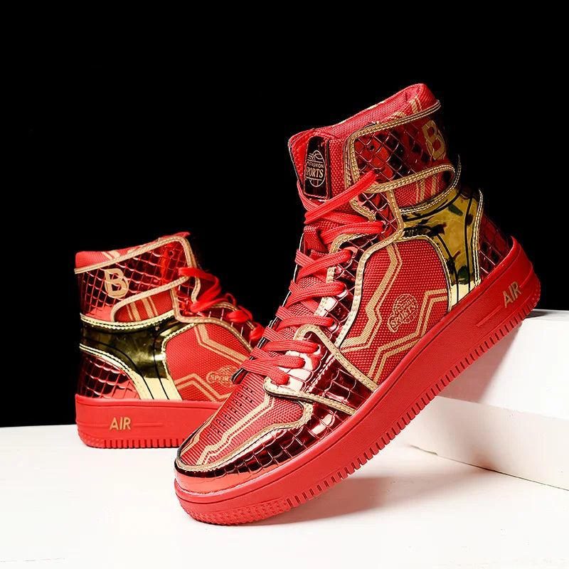 2024 Superstar Fashion High Top Men'S Shoes Couple Red Sneakers Mirror Luxury Designer Skateboard Shoes Men Vulcanized Sneakers