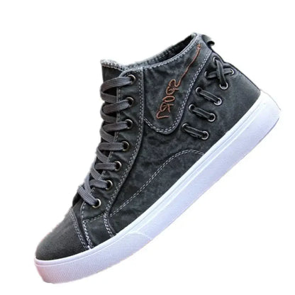 Men'S Canvas Shoes Flat High-Top Vulcanized Shoes Men'S Sneakers 2023 New Men'S Black Casual Canvas Shoes Men'S Shoes Sneakers