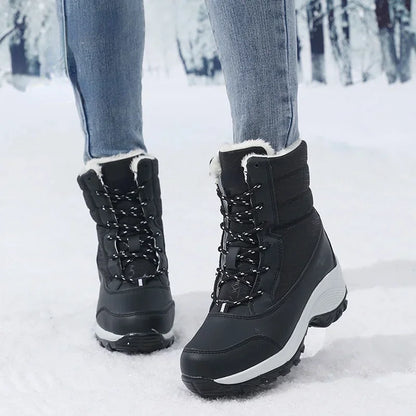 Snow Boots Women Platform Boots Non-Slip Women Winter Shoes Fur Warm Ankle Boots for Women Wedges Waterproof Thigh High Boots